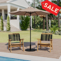 Flash Furniture GM-402003-UB19B-TAN-GG Tan 9 FT Round Umbrella with Crank and Tilt Function and Standing Umbrella Base